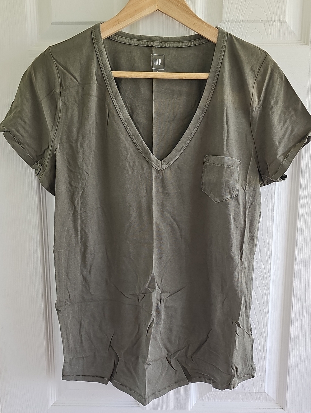 GAP Olive Vintage Wash V-Neck Pocket Tee